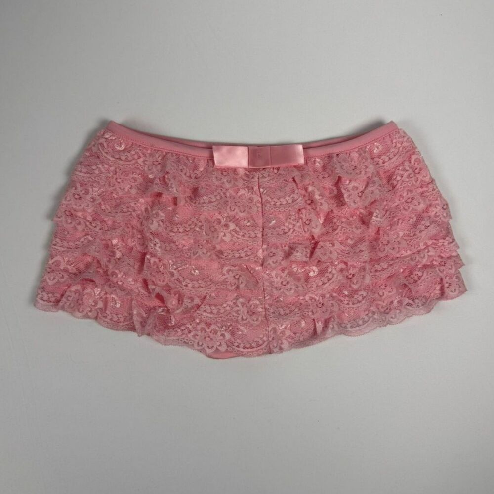 Y2K Ruffle Lace Bubblegum Pink Bloomer Shorts - S